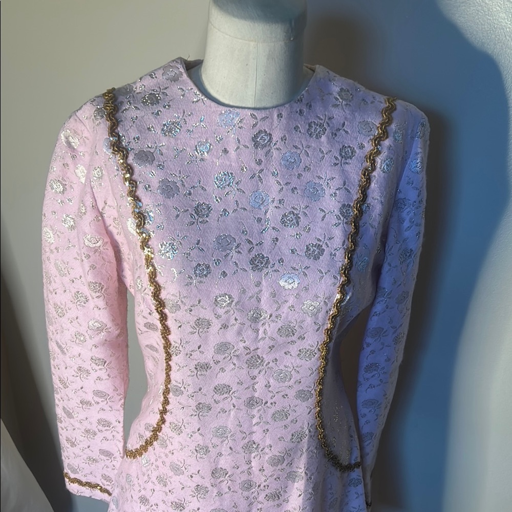 Unique Vintage Pink and Gold Floral Jumpsuit